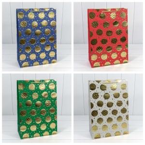 Пакет подарочный новогодний бумажный с тиснением 31х45х15 см Золотые шары 449932