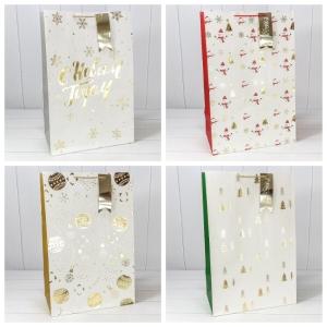 Пакет подарочный новогодний бумажный с тиснением 42х64х25 см Новый год (микс) 442526