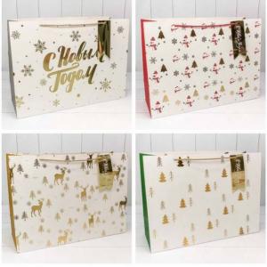 Пакет подарочный новогодний бумажный с тиснением 55х40х20 см Новый год 449337
