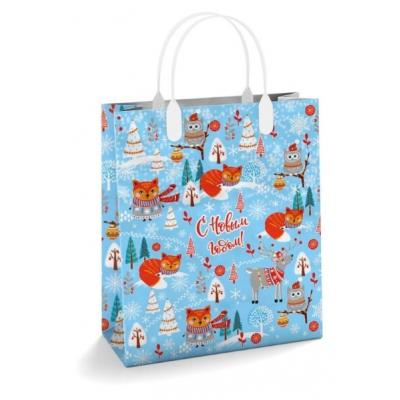 Пакет подарочный новогодний из мягкого пластика с пластиковой ручкой 23х27 см 150 мкм Холодок