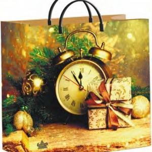 Пакет подарочный новогодний из мягкого пластика с пластиковой ручкой 30х30 см 140 мкм Без пяти двенадцать