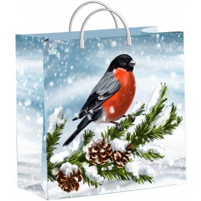 Пакет подарочный новогодний из мягкого пластика с пластиковой ручкой 30х30 см 140 мкм Снегирек