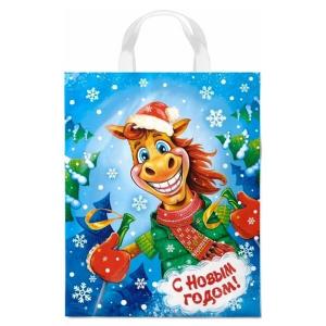 Пакет подарочный новогодний полиэтиленовый с петлевой ручкой 28х35 см 55 мкм Чемпион 25 шт