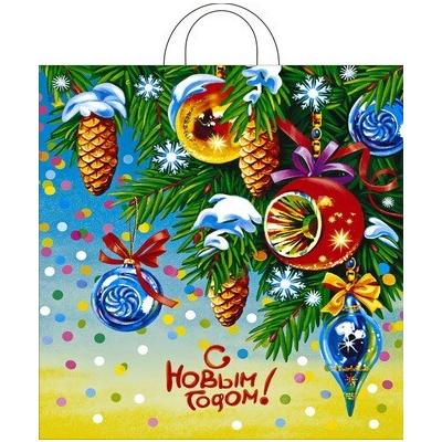 Пакет подарочный новогодний полиэтиленовый с петлевой ручкой 38х42 см Пробил час 40 мкм 25 шт
