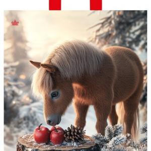 Пакет подарочный новогодний полиэтиленовый с петлевой ручкой 38х43.5 см 35 мкм Пони с яблоками 50 шт