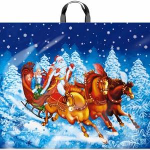 Пакет подарочный новогодний полиэтиленовый с петлевой ручкой 71х55 см 90 мкм Зимняя поездка 25 шт