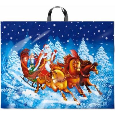 Пакет подарочный новогодний полиэтиленовый с петлевой ручкой 71х55 см 90 мкм Зимняя поездка 25 шт