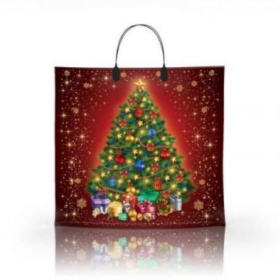 Пакет подарочный новогодний полиэтиленовый с пластиковой ручкой 36х34 см 80 мкм Елка 10 шт