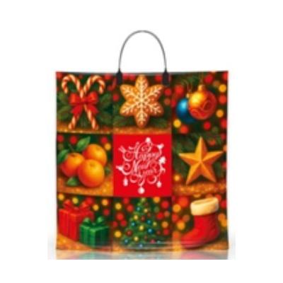 Пакет подарочный новогодний полиэтиленовый с пластиковой ручкой 36х34 см 80 мкм Новогодний коллаж 10 шт