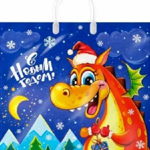 Пакет подарочный новогодний полиэтиленовый с пластиковой ручкой 37х34 см 80 мкм Задира 10 шт