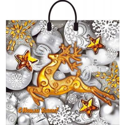 Пакет подарочный новогодний полиэтиленовый с пластиковой ручкой 38х35 см 90 мкм Серебро 10 шт