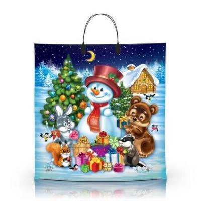 Пакет подарочный новогодний полиэтиленовый с пластиковой ручкой 40х40 см 80 мкм Снеговик 10 шт