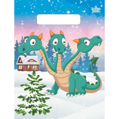 Пакет подарочный новогодний полиэтиленовый с прорубной ручкой 19х25 см 30 мкм Веселый Горыныч 100 шт