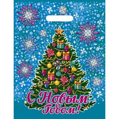 Пакет подарочный новогодний полиэтиленовый с прорубной ручкой 30х40 см 30 мкм Нарядная зима 50 шт