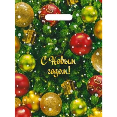 Пакет подарочный новогодний полиэтиленовый с прорубной ручкой 30х40 см 30 мкм Ёлка 50 шт