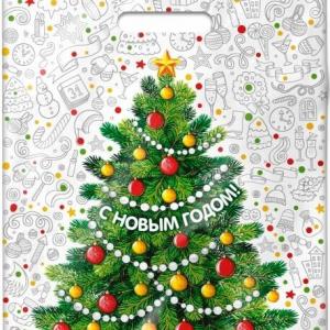 Пакет подарочный новогодний полиэтиленовый с прорубной ручкой 31х40 см 60 мкм Каникулы 50 шт