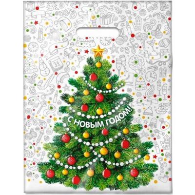 Пакет подарочный новогодний полиэтиленовый с прорубной ручкой 31х40 см 60 мкм Каникулы 50 шт