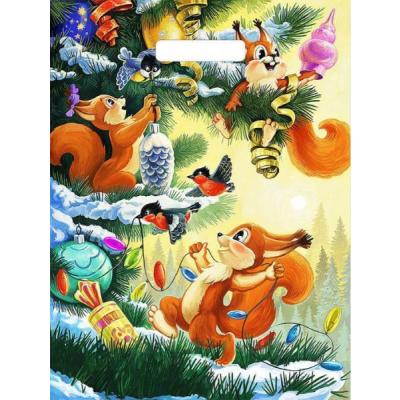Пакет подарочный новогодний полиэтиленовый с прорубной ручкой 31х40 см 60 мкм Три бельчонка 50 шт