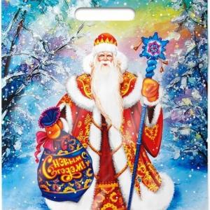 Пакет подарочный новогодний полиэтиленовый с прорубной ручкой 31х40 см 60 мкм Великий устюг
