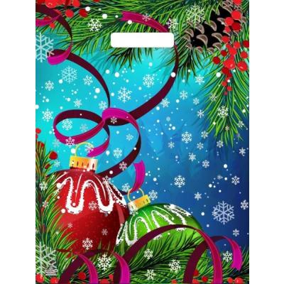 Пакет подарочный новогодний полиэтиленовый с прорубной ручкой 31х40 см 60 мкм Яркий серпантин 50 шт