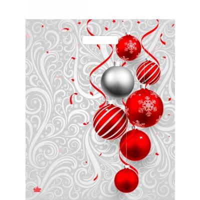 Пакет подарочный новогодний полиэтиленовый с прорубной ручкой 38х45 см 60 мкм Алый серпантин 50 шт