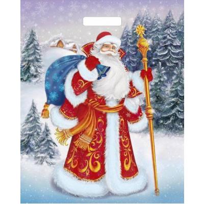 Пакет подарочный новогодний полиэтиленовый с прорубной ручкой 39х47.5 см 60 мкм Желанный гость 50 шт