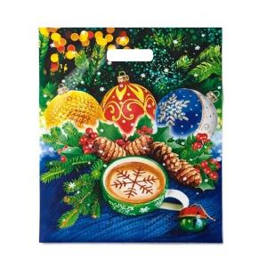 Пакет подарочный новогодний полиэтиленовый с прорубной ручкой 40х47 см 45 мкм Огоньки 50 шт