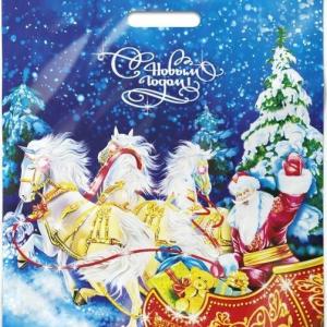 Пакет подарочный новогодний полиэтиленовый с прорубной ручкой 40х47 см 45 мкм Сани 50 шт