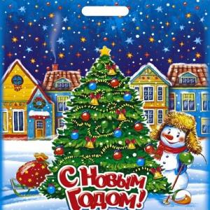 Пакет подарочный новогодний полиэтиленовый с прорубной ручкой 40х50 см 80 мкм Снежный патруль 50 шт