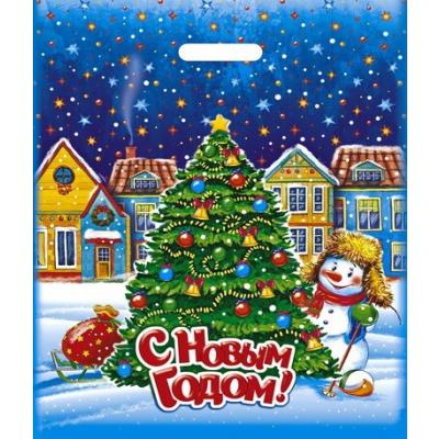 Пакет подарочный новогодний полиэтиленовый с прорубной ручкой 40х50 см 80 мкм Снежный патруль 50 шт