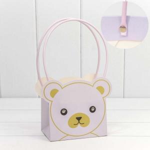 Пакет подарочный ваза для цветов 14.5*10*14.5 см Мишка бледно-сиреневый 447543