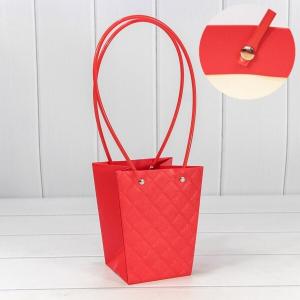 Пакет подарочный ваза для цветов 15.5*13*9.5 см Ромбы красный 441585