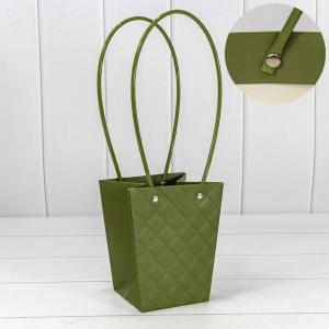 Пакет подарочный ваза для цветов 15.5*13*9.5 см Ромбы оливковый 441588