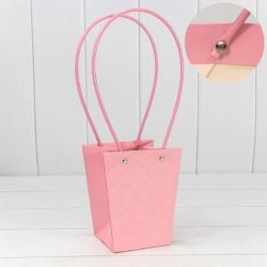Пакет подарочный ваза для цветов 15.5*13*9.5 см Ромбы темно-розовый 441587