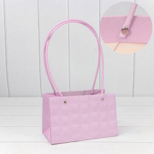 Пакет подарочный ваза для цветов 19*12*10.5 см Квадраты светло-сиреневый 441607