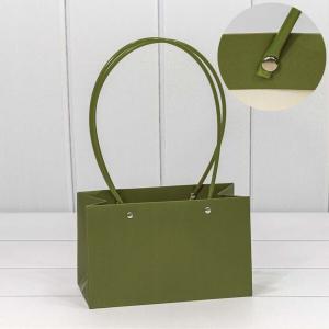 Пакет подарочный ваза для цветов 22*13.5*11 см Оливково-зеленый 441567