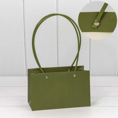 Пакет подарочный ваза для цветов 22*13.5*11 см Оливково-зеленый 441567
