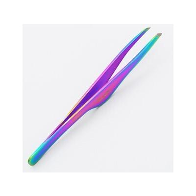 Пинцет для бровей 251-G808з (ручная заточка) радужный, наклонное окончание