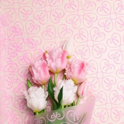 Пленка флористическая матовая в рулоне 60 см*10 м Бантики розовый 621891