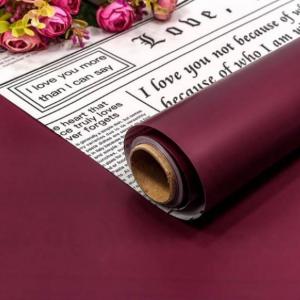 Пленка флористическая матовая в рулоне двухсторонняя 58 см*10 м Газета Белый/бордовый 50 мкм 1347/13
