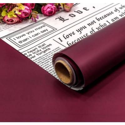 Пленка флористическая матовая в рулоне двухсторонняя 58 см*10 м Газета Белый/бордовый 50 мкм 1347/13