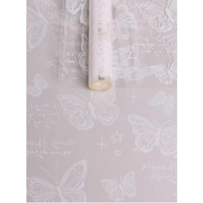 Пленка упаковочная прозрачная с рисунком для цветов и подарков в рулоне Бабочки 70 см Белый 621927