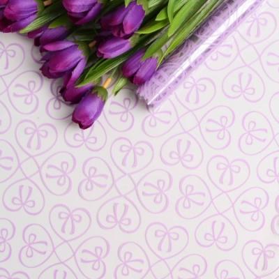 Пленка упаковочная прозрачная с рисунком для цветов и подарков в рулоне Бантики 60 см Сиреневый светлый 621894