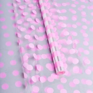 Пленка упаковочная прозрачная с рисунком для цветов и подарков в рулоне Горох18 70 см*8 м Розовый 621391