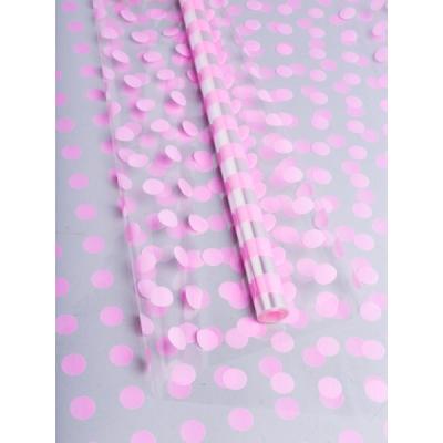 Пленка упаковочная прозрачная с рисунком для цветов и подарков в рулоне Горох18 70 см*8 м Розовый 621391