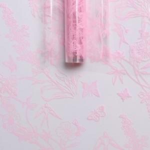 Пленка упаковочная прозрачная с рисунком для цветов и подарков в рулоне Ласточки 60 см Розовый жемчуг 621923