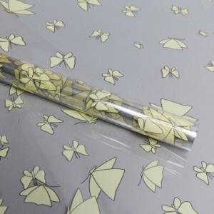 Пленка упаковочная прозрачная с рисунком для цветов и подарков в рулоне Мотыльки желтый нежный 60 см 62631