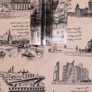 Пленка упаковочная прозрачная с рисунком для цветов и подарков в рулоне Росссия Москва 70 см Черный 621399