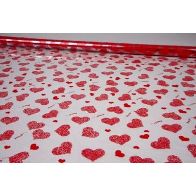 Пленка упаковочная прозрачная с рисунком для цветов и подарков в рулоне Сердца Love is 70 см Красный