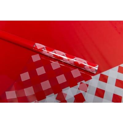 Пленка упаковочная прозрачная с рисунком для цветов и подарков в рулоне Шахматка 70 см*10 м Красный